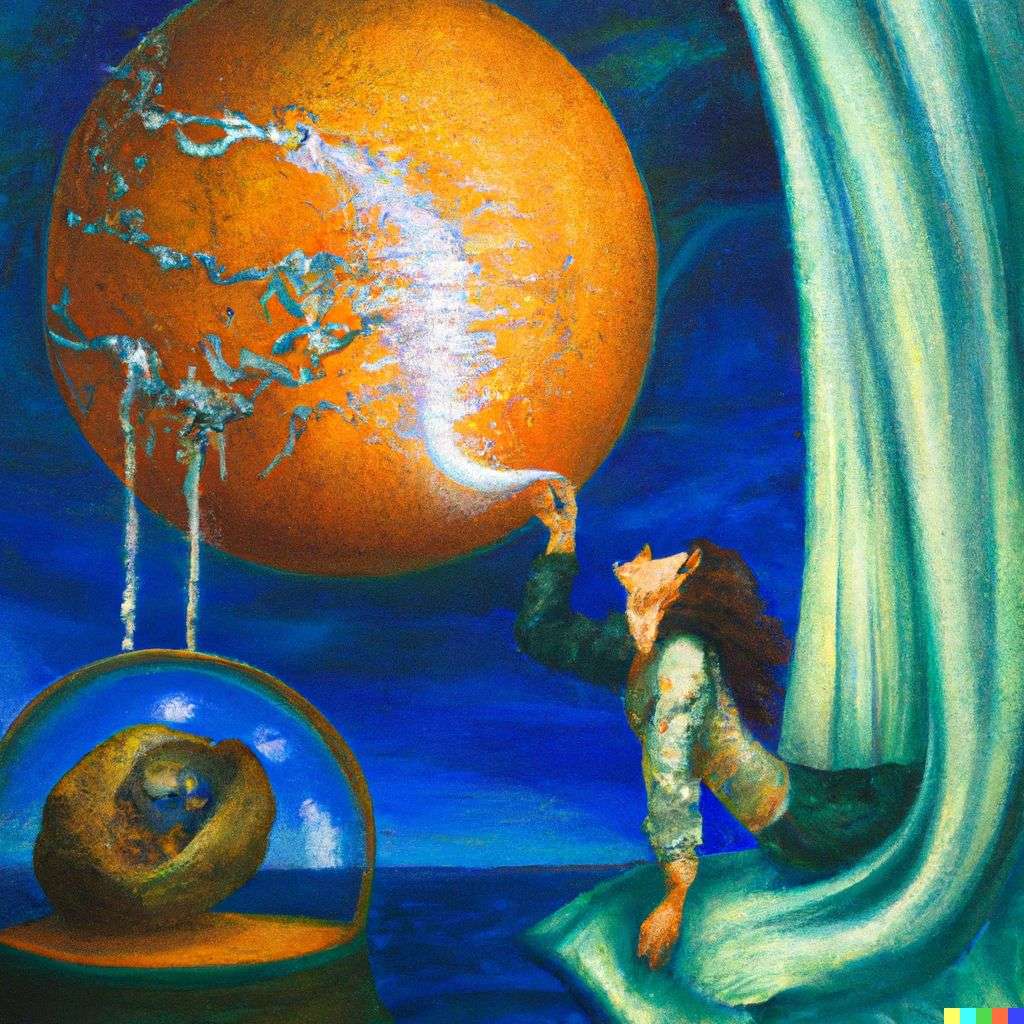 the discovery of gravity, painting by Amanda Sage